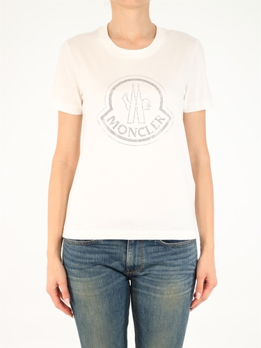 몽끌레어 여성 티셔츠 with maxi rhinestone logo white 8C00008