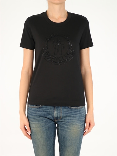 몽끌레어 여성 티셔츠 with maxi rhinestone logo black 8C00008