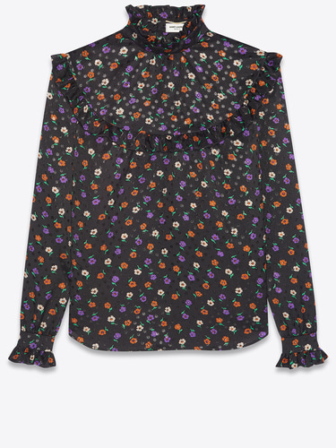 생로랑 여성 셔츠 Silk blouse with lame floral print 660875