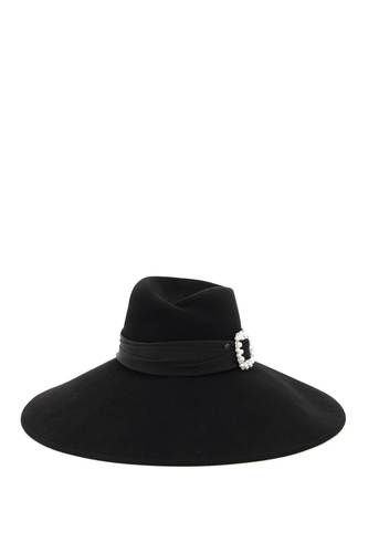 메종미쉘 virginie felt fedora hat with jewel buckle 1144006001 BLACK