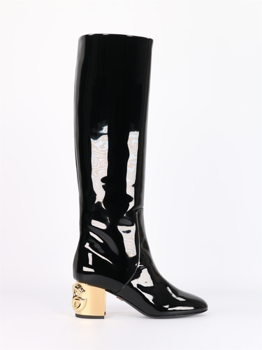 돌체앤가바나 여성 부츠 in black patent leather and gold heel CU0767