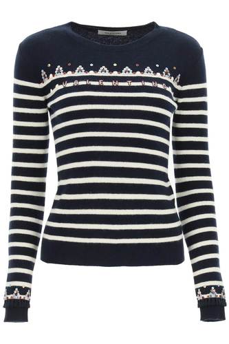 발렌티노 여성 니트 스웨터 sequin embroidered striped sweater WB3KC25L6N5 671