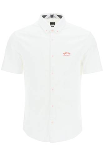 보스 남자 셔츠 short-sleeved jersey with curved logo 50452428 100